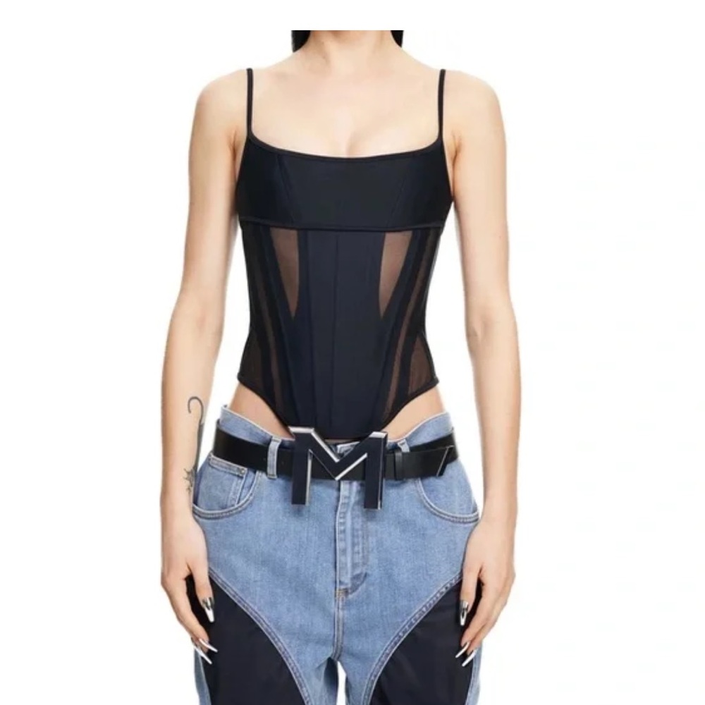 Mugler Black Sheer Panel Tank Top
